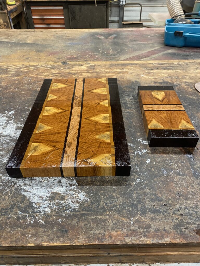End Grain Cutting Board Feather Pattern Set of 2 handcrafted by Fifeco Woodworks