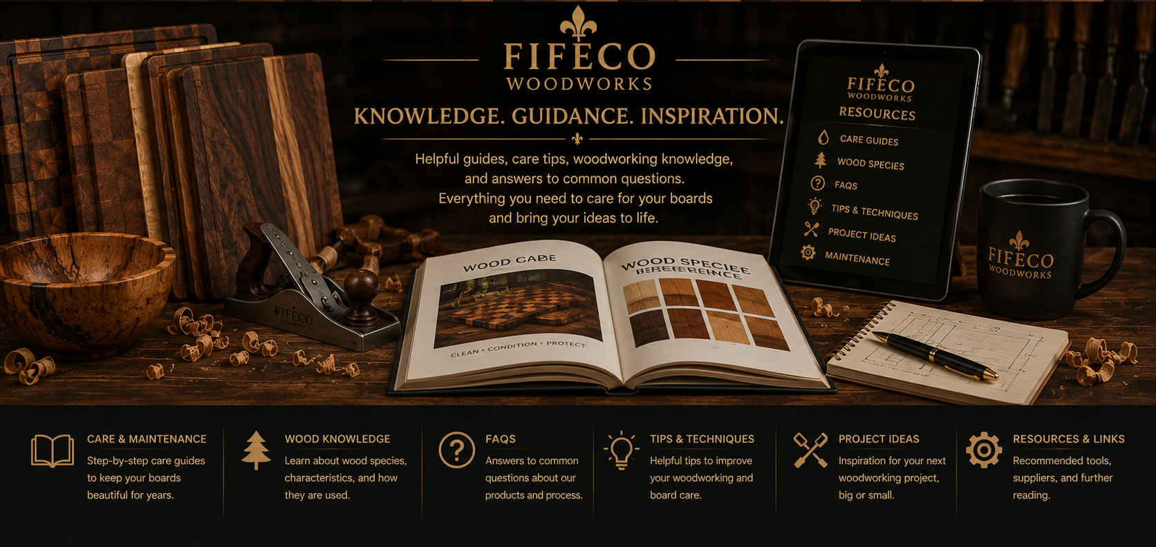 Gallery of handcrafted hardwood cutting boards and custom wood projects by Fifeco Woodworks