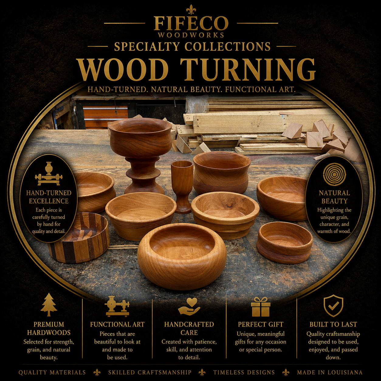 Custom handcrafted wood turning by Fifeco Woodworks